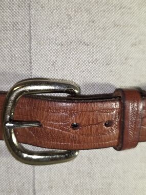 Vintage Genuine Top Grain Chestnut Brown Leather Men's Belt Silver Buckle Sz 38